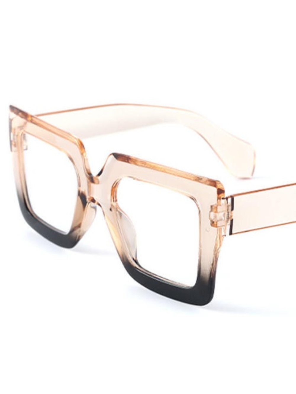 Fashion Square Gradient Frame Glasses - Peach Black